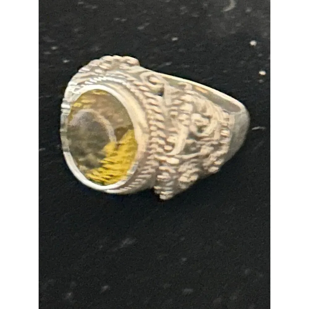 Sarda Sterling Silver 925 Filigree Peridot Statement Ring - Size 7